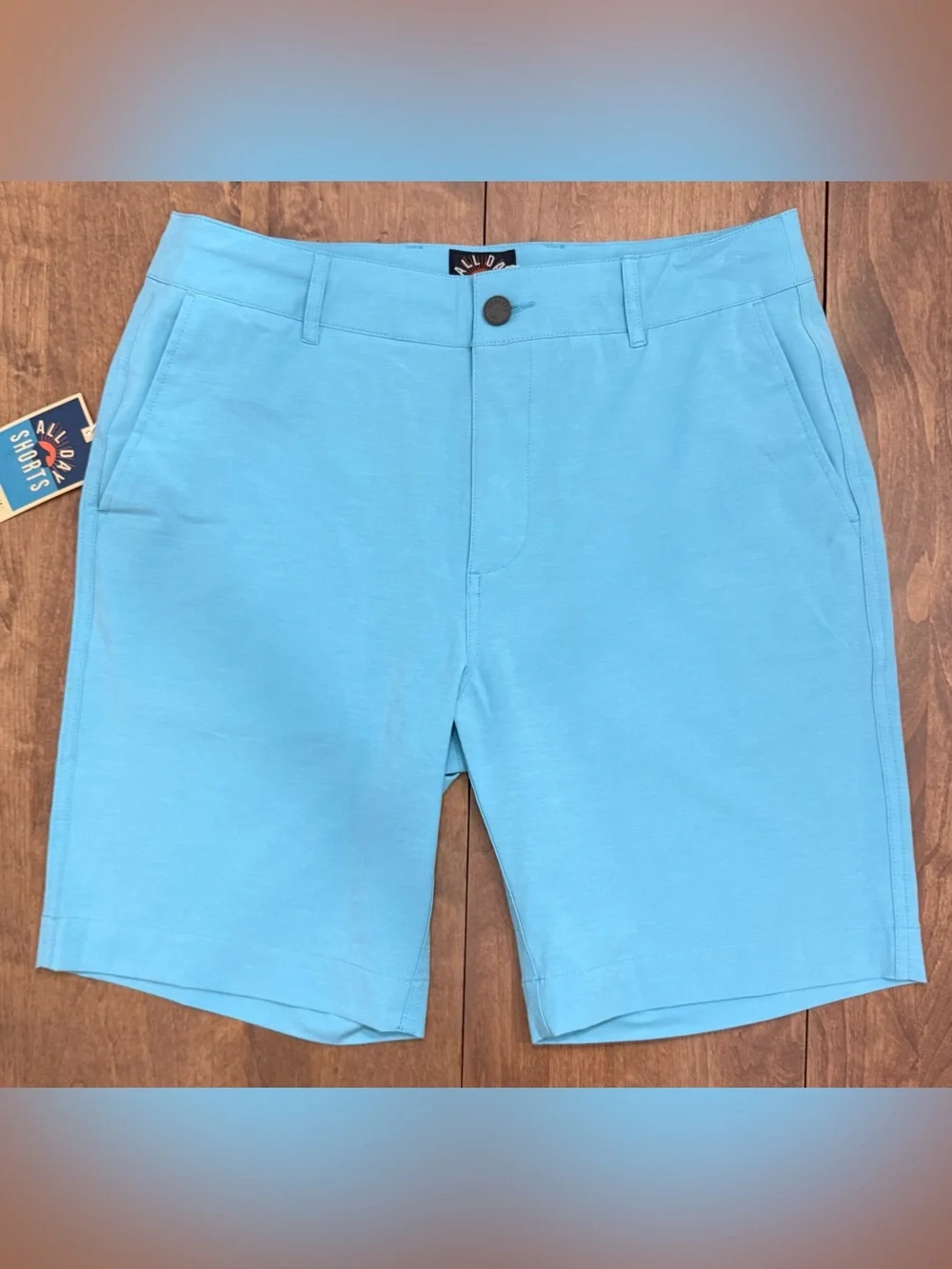 Faherty 9” All Day Shorts Aqua Blue Hybrid Performance Shorts w/ Flat Front NWT